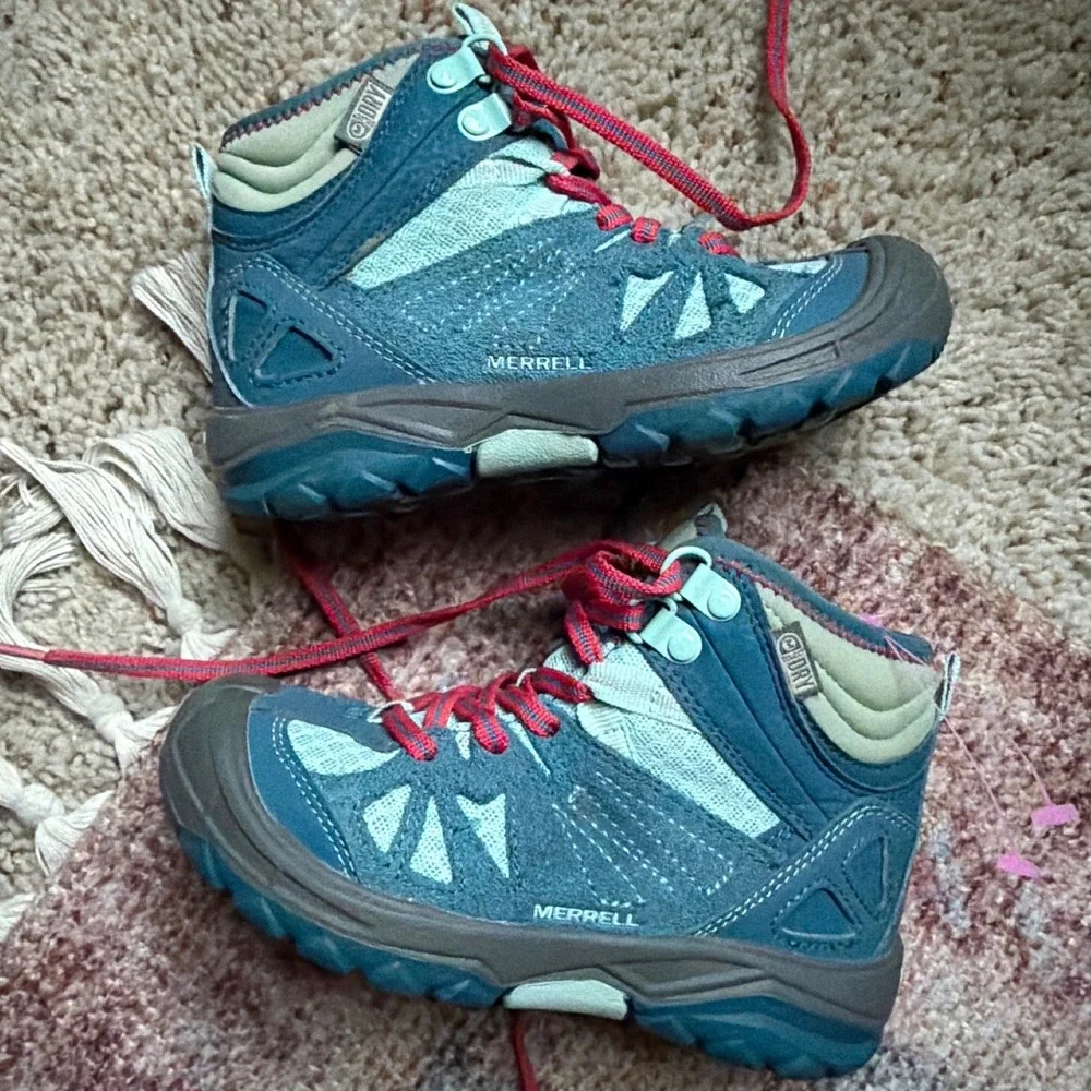 Merrell Capra Mid Hiking Boots Boys Size 11 Blue Green Waterproof Trail Winter